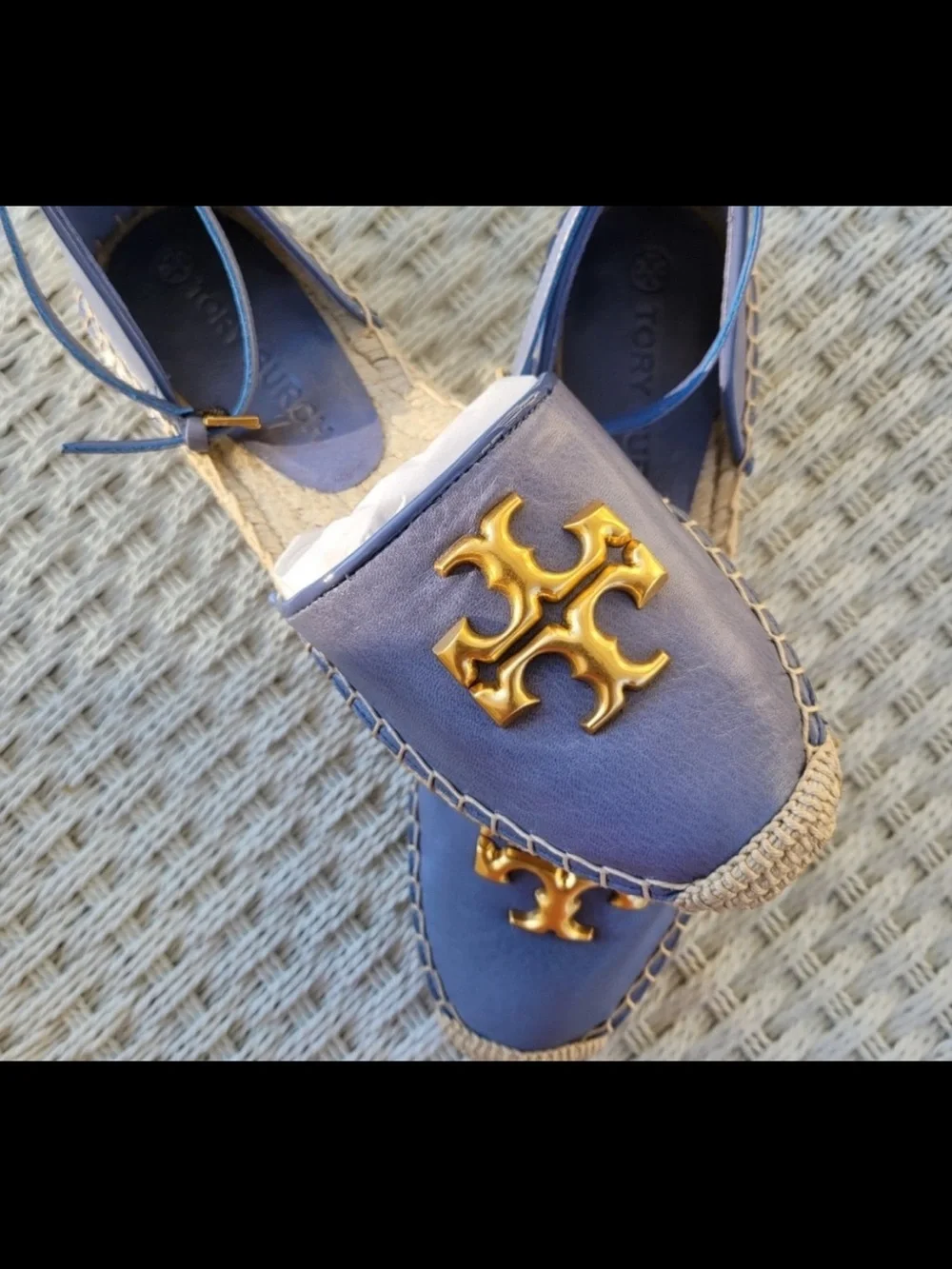 Tory Burch Light Blue Leather Espadrille with Gold Logo
